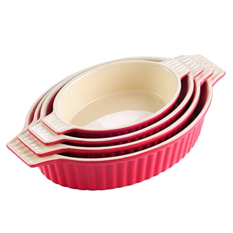 MALACASA, Serie Bake.Bake, 4 teilig Auflaufform Set, Auflaufform keramik, Ofenform aus Keramik & kratzfest | Backform für Lasagne Tiramisu Aufläufe in 4 Größe Rot