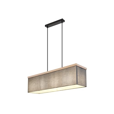 Pendelleuchte OSSIE, Stoff und Holzoptik, 80cm breit