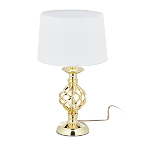 Relaxdays Tischlampe modern, Nachttischlampe Touch, 3 Stufen dimmbar, E14 Tischleuchte edel, HxD 43,5 x 25 cm, gold/weiß
