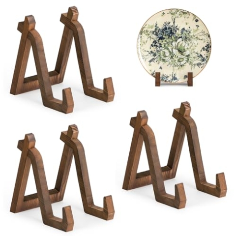 ANBOXIT Tellerständer Holz - 3 Stück Tellerhalter Ständer Es Kann als Display Ständer, Fotoständer, Bilderständer, Schallplatten Halter - 20,3 cm