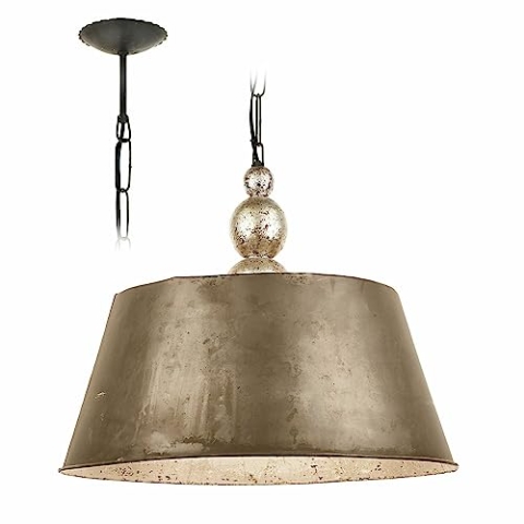 Loberon Hängelampe Chatel, in Handarbeit gefertigt, charmanter Holzaufsatz, Antik-Finish, Hängeleuchte, Esstischlampe, Eisen, Mangoholz, antikbraun