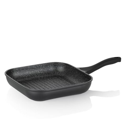 kela Grillpfanne Induktion gerillt 28x28 cm STELLA NOVA, eckige Steakpfanne mit Oil Control System, Aluguss beschichtet, Softtouchgriff