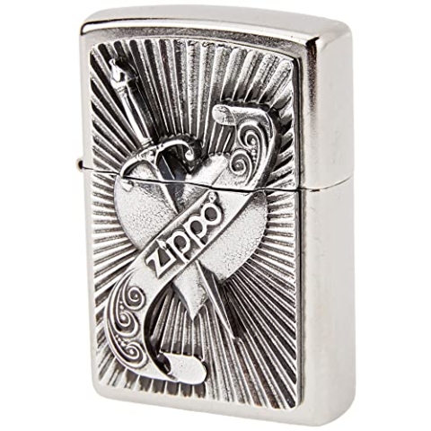 Zippo Feuerzeug 2003969 Heart with Sword Benzinfeuerzeug, Messing, Edelstahloptik, 1 x 3,5 x 5,5 cm