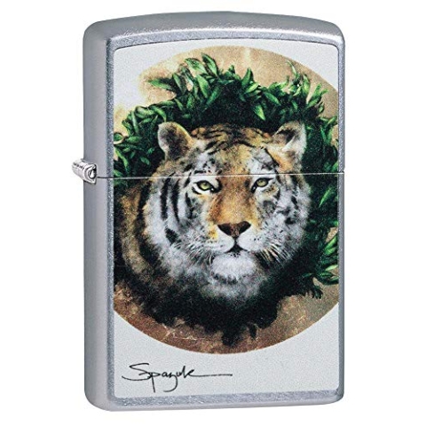 Zippo 49090 – Spazuk Tiger - Street Chrome – Sturmfeuerzeug, nachfüllbar, in hochwertiger Geschenkbox