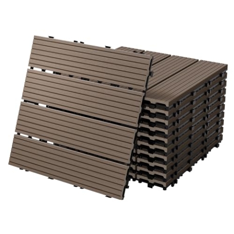 ECD Germany WPC Terrassenfliesen 30x30 cm/22 Stück=2m² Dunkelbraun geriffelt, Holzoptik, Bodenbelag mit Klicksystem und Drainage, Terrassendielen Balkonfliesen, Klickfliesen für Terrasse Garten Balkon