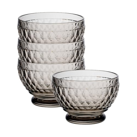 Villeroy & Boch Boston Coloured Dessertschalen Smoke 4er Set, 250 ml, Schale aus Kristallglas für Obst und Snacks, Spülmaschinengeeignet, Grau