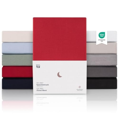 Blumtal® Premium Topper Spannbettlaken 200x220 cm Jersey 2er Set - Oeko-TEX zertifiziertes Bettlaken 200x220 Baumwolle - Spannbetttuch 200x220 für Topper bis 10cm - Topper Spannbetttuch 200x220 - Rot