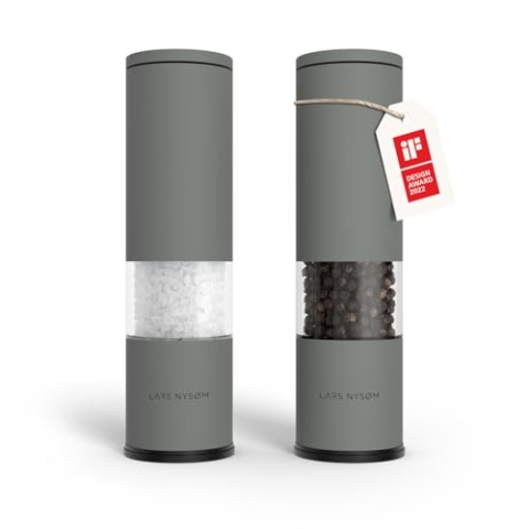 LARS NYSØM Salz und Pfeffer Mühle 2er Set Manuell mit einstellbarem Keramik-Mahlwerk von grob bis fein I Design Gewürzmühlenset (2 Stück) (Ash Gray)