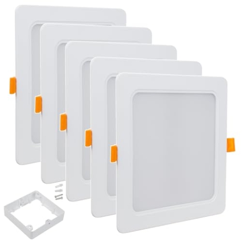 Maclean MCE374 S + MCE379 S LED Licht-Panel Einbaustrahler Set Deckenstrahler Deckenspot Deckenleuchte Decken-Strahler Einbauleuchte (5-er Pack 18W Einbaustrahler + Aufputzadapter, Eckig)
