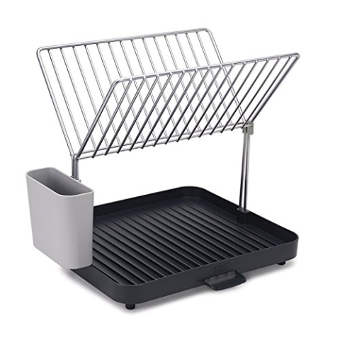 Joseph Joseph Y-Rack - Platzsparendes 2-stufiges Abtropfgestell mit selbstentleerendem Utensilientopf und Ausguss, Grau