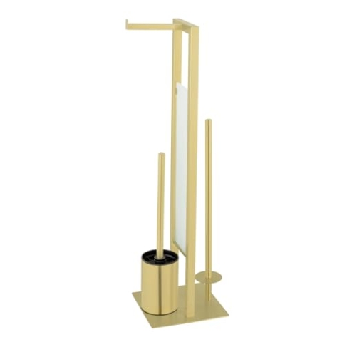 WENKO Stand WC-Garnitur Rivalta Gold, freistehende 3in1 Stand-WC-Garnitur für Toilettenpapier, Ersatzrollen und WC-Bürste, Edelstahl, 18 x 70 x 23, Gold