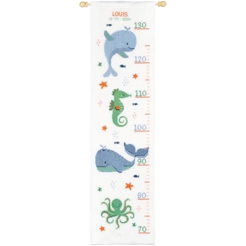 Vervaco Gezählter Kreuzstich Stickpackungen Stickset Baby Geburt Walspaß Wanddekoration Handarbeit Set für Erwachsene Kreatives Handwerk ca. 18 x 70 cm Geburt Geschenk Hausdeko