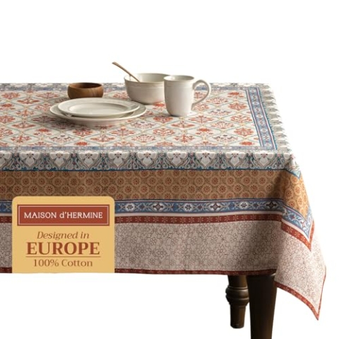 Maison d' Hermine Romane 100% Baumwolle Tischdecke für Küche | Abendessen | Tischplatte | Dekoration Parteien | Hochzeiten | Thanksgiving/Weihnachten (Rechteck, 140cm x 180cm)
