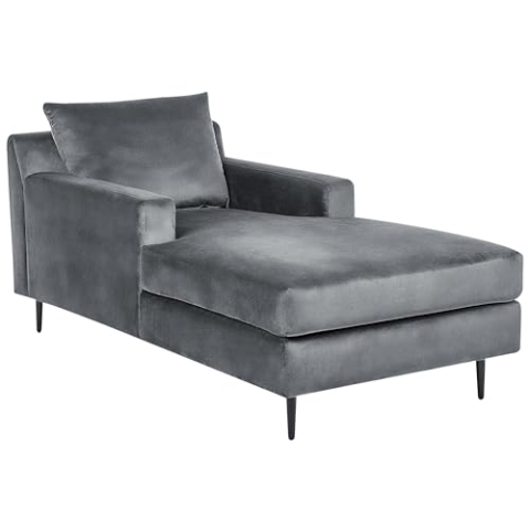 Beliani Moderne Chaiselongue Samtstoff grau mit Armlehnen und Kissen Gueret