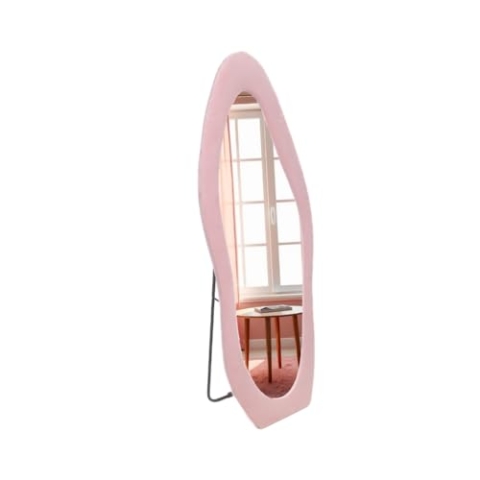 SensaHome Gepolsterter Standspiegel in Form – Ganzkörperspiegel Wildledersamt – 60 x 160 – Rosa