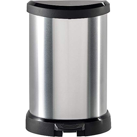 Curver Decobins Dekorativer Eimer mit Pedal 20 l, Metall und Schwarz, 20L