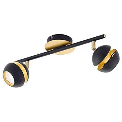 EGLO LED Deckenlampe Nocito, 2 flammige Deckenleuchte, Deckenstrahler aus Metall, Wohnzimmerlampe in Schwarz, Gold, Flurlampe, Spots inkl. GU10 Leuchtmittel, warmweiß