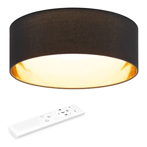 Navaris LED Deckenleuchte Milchglaskuppel - dimmbar mit Fernbedienung - verstellbare Farbtemperatur - Design Stoff Deckenlampe - Schwarz/Gold