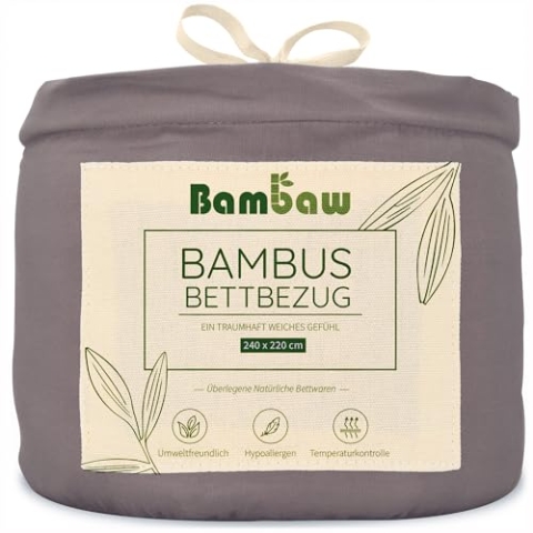Bett Bezug Dunkelgrau | Deckenbezug 220x240 cm | Bettwäsche Bambus | Bettdecke Kühlend | Bettbezug Sommer und Winter | Anti Allergie Bettwäsche | Bambaw