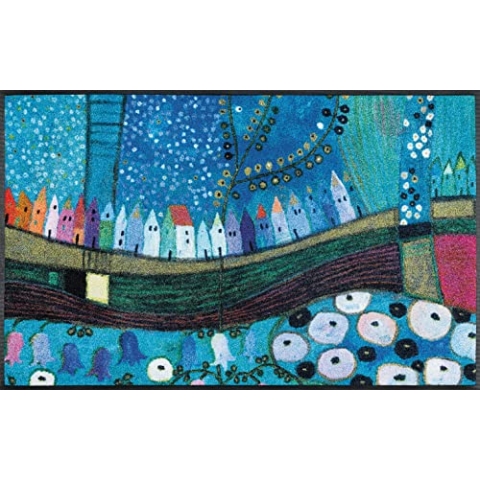 wash+dry Fußmatte, Stadt in Blau 50x75 cm, innen und außen, waschbar