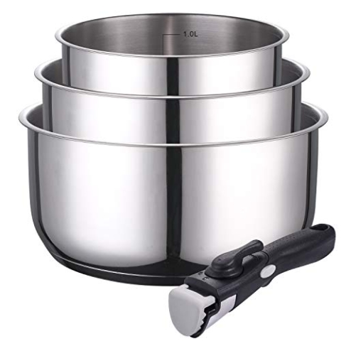 Kamberg – 0008116 – Set aus 3 Stieltöpfen 16/18/20 cm – Edelstahl – Abnehmbarer Griff – Für alle Herdarten, auch Induktion