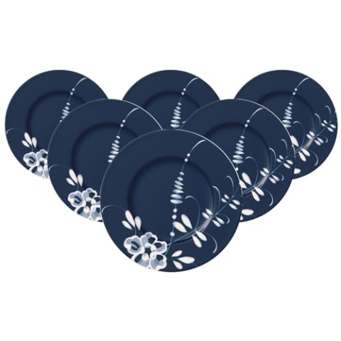 Villeroy & Boch Vieux Luxembourg Brindille Brotteller 6er Set, ø 17,8 cm, Beilagenteller mit weißem Dekor, Premium Porzellan, Blau