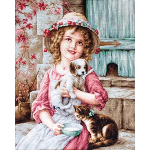 Luca-S Besten Freunde Mädchen Kreuzstichset, Baumwolle, Mehrfarbig, 35x40cm
