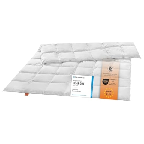 sleepling 194636 medium Ganzjahresdecke Daunendecke Bettdecke, Neue weißen Daunen (90%) und Federn (10%), Made in EU, Ökotex, Downpass, 220 x 240 cm, weiß