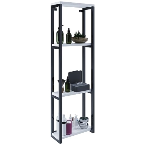 VCM Holz Badezimmerschrank | Badmöbel Metall Industrial Style | Wandregal | Badregal | Maße ca. H. 112 x B. 35 x T. 15 cm - Bitila M Schwarz/Weiß