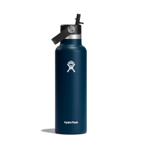 HYDRO FLASK - Trinkflasche 621ml (21oz) mit Strohdeckel - Vakuumisolierte, Wiederverwendbare Flasche aus Edelstahl - Auslaufsicherer Deckel - Heiß & Kalt - Kleine Öffnung - Indigo