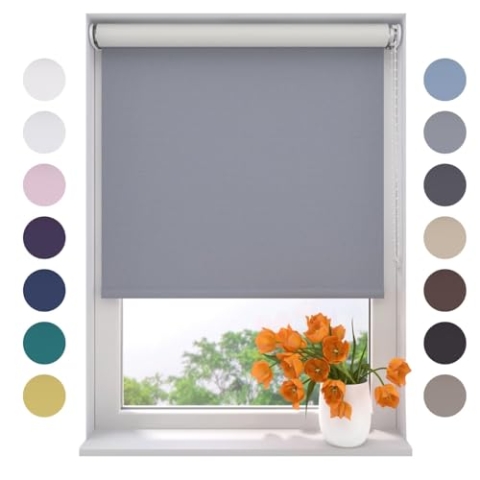 Radeco® Verdunkelungsrollo 130 x 190 cm hellgrau, Größen von 40 bis 240 Breite, ohne Bohren möglich, Rollo wandmontage, Rollo 130 cm breit, Fenster rollos für innen, rollos für Fenster