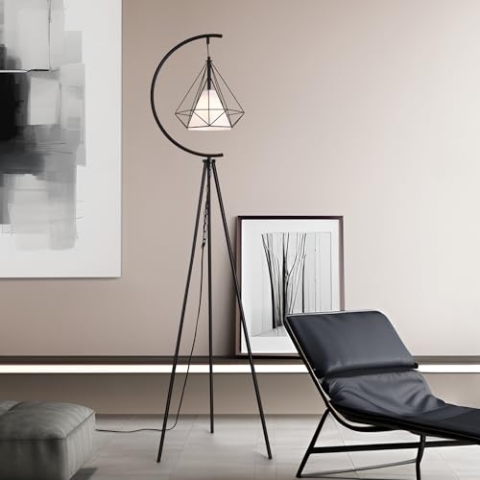 lux.pro Stehlampe Austell Stehleuchte Lampe für Wohnzimmer 171 cm hoch 1 x E27 Standleuchte aus Metall Tripod-Gestell Standlampe Schwarz/Weiß