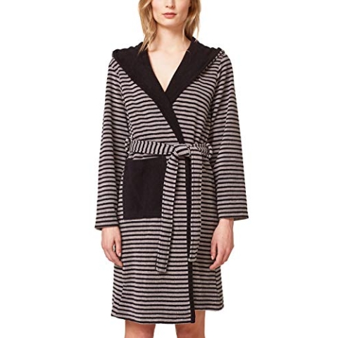 ESPRIT Bademantel Striped Anthrazit mit Kapuze Streifen Größe: S