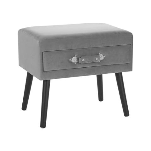 Beliani Lustiger Nachttisch 1 Schublade Koffer-Optik Samtstoff grau Eurostar