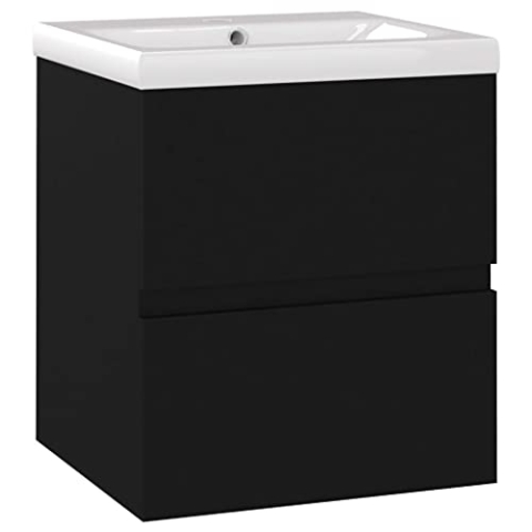 vidaXL Waschbeckenunterschrank mit Einbaubecken Unterschrank Badschrank Badezimmerschrank Waschtisch Badmöbel Hängeschrank Schwarz Holzwerkstoff