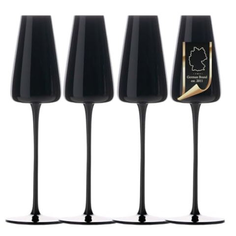 INTIRILIFE 4x Champagner Glas mit modernen Design in Schwarz- 220 ml Füllmenge - Sekt Prosecco Glas Spülmaschinenfest Kristallglas stoßfest