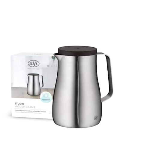 alfi STUDIO TT 0,70l, stainless steel, Isolierkanne aus doppelwandigem Edelstahl mattiert, hält 12 Stunden warm, 24 Stunden kalt, Drehverschluss, Öffnung groß, Thermoskanne, spülmaschinenfest