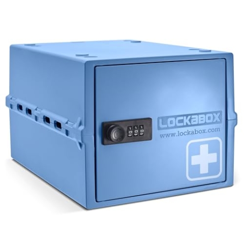 Lockabox One™ | Hochwertige abschließbare Medikamentenbox | Leichte und hygienische 10-Liter-Box mit Zahlenschloss | BPA-sicher (Medi Blau)