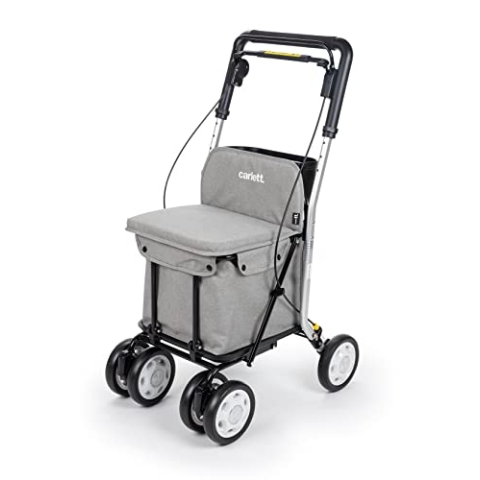 Carlett - Lett800 Comfort Move | Einkaufstrolley | 4-Rad Faltbarer Einkaufswagen | Medizinprodukt der Klasse I | Abnehmbare Tasche 29 l/15 kg | Rollator mit Sitz | Ablagefach | Hellgrau