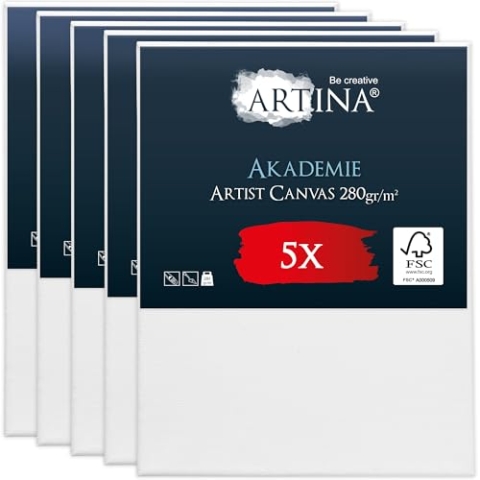 Keilrahmen Leinwand zum Bemalen 80x100 cm – Artina FSC® 5er Set bespannte Keilrahmen Leinwände zum malen für Acrylfarben Canvas 100% Baumwolle – Acryl Leinwand Rahmen