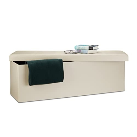 Relaxdays Faltbare Sitzbank HxBxT 38 x 114 x 38 cm, XL Kunstleder Sitztruhe, Aufbewahrungsbox mit Stauraum, Creme