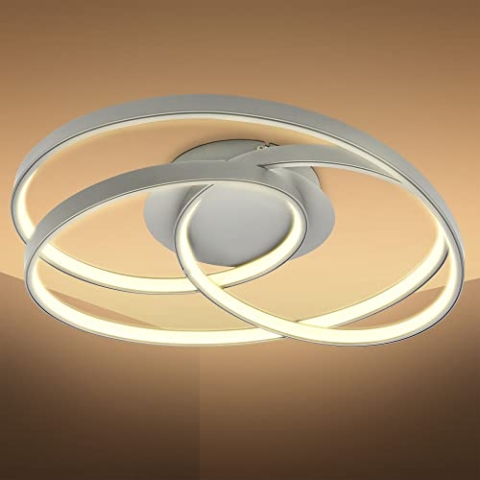 B.K.Licht - LED Deckenlampe mit warmweißer Lichtfarbe, geschwungenes Design, 35 Watt, 4600 Lumen, Deckenleuchte, LED Lampe, Wohnzimmerlampe, Schlafzimmerlampe, 39x39,5x14,5 cm, Silberfarbig