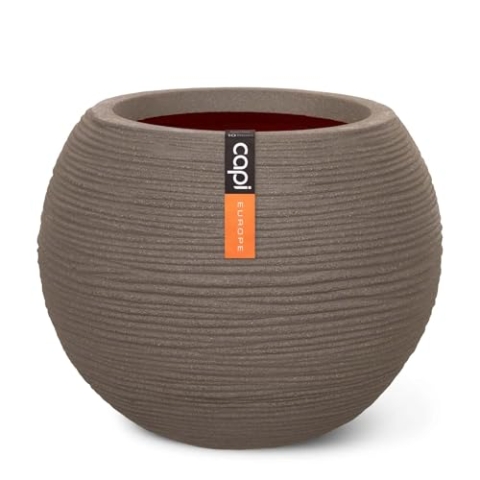 Capi Europe - Gefäß Kugel Rib NL - 40x32 - Warm Taupe - Öffnung Ø24 - Blumentopf für den Innen- und Außeneinsatz - Bruchsicher - 100% recycelbar - KWTR270