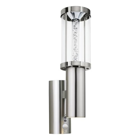 EGLO LED Außen-Wandlampe Trono Stick, 2 flammige Außenleuchte inkl. Bewegungsmelder, Sensor-Wandleuchte aus Edelstahl, Glas und Kunststoff, Silber, GU10 Fassung, IP44