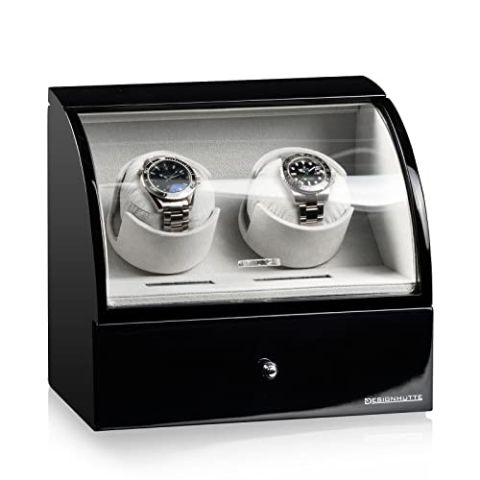 DESIGNHÜTTE® Uhrenbeweger Basel 2 LCD Schwarz für 2 Automatikuhren