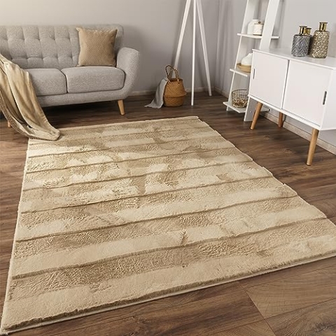 Paco Home Weicher Flauschiger moderner Bubble Wohnzimmer Teppich Hochflor Fell Geometrisches Design Hoch-Tief-Effekt, Grösse:120x160 cm, Farbe:Beige 4