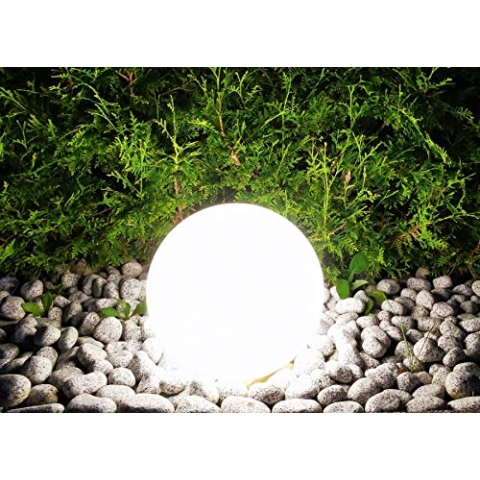 Trango 1er Set 200WB IP65 Gartenkugel in Weiß matt 20cm Durchmesser inkl. je 1x E27 LED Leuchtmittel *SNOW* Kugelleuchte inkl. ca. 5 Meter IP44 Kabel Gartenleuchte, Leuchtkugel, Wegleuchte, Kugellampe
