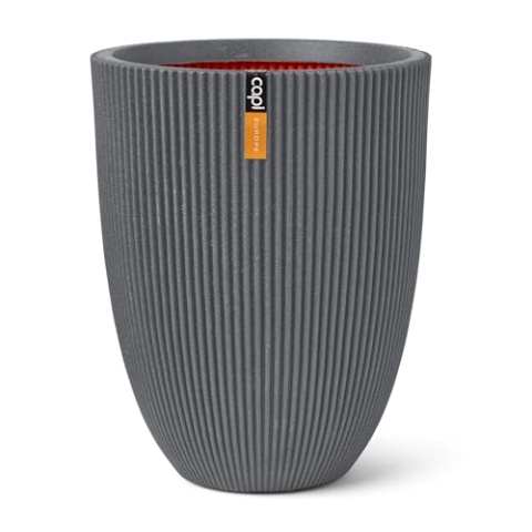 Capi Europe - Gefäß elegant niedrig Groove NL - 34x46 - Dunkelgrau - Öffnung Ø27 - Blumentopf für den Innen- und Außeneinsatz - Bruchsicher - 100% recycelbar - KGVDG782