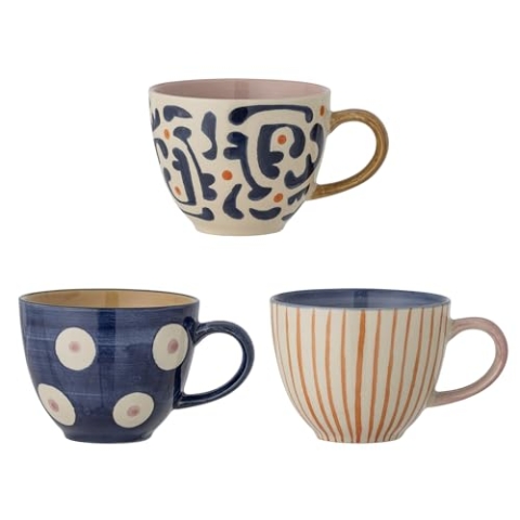 Bloomingville Eviaya Tasse, Blue, Steingut, T9,5xH7 cm, 3er Set, 290 ml