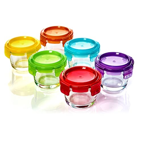 bambuswald© 6 x 120ml Aufbewahrungsbecher mit Klickverschluss | verschließbare & luftdichte Aufbewahrungsgläser Aufbewahrungsbehälter für Mikrowelle und Gefrierschrank | Dose Glas Aufbewahrung